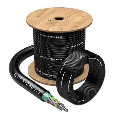 購入 Black G72B1.3 G652D 36B1.3 PE Outdoor Armored Fiber Optic Cable For Overhead Pipeline オンライン製造